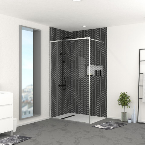 Paroi de douche - cadre et bras aluminium - Dimensions et couleur du cadre au choix