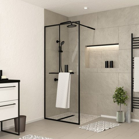 Paroi de douche noir mat - porte-serviette et étagère - dark contouring shelf - Dimensions au choix