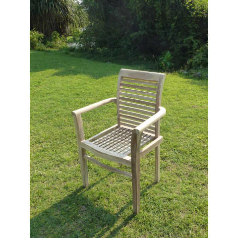 Dima fauteuil empilable en teck massif brut