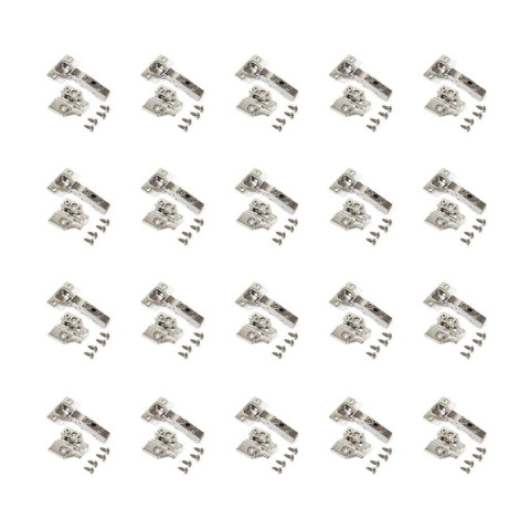 Lot de 20 charnières droites X91N avec embases à visser, Hauteur 0, Acier, Nickelé
