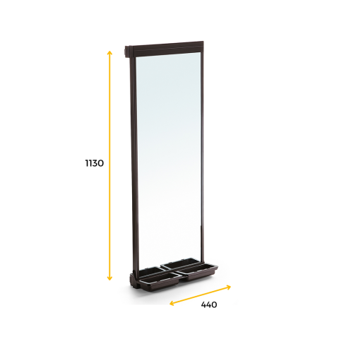 Miroir extractible pour l'intérieur de l'armoire Moka, 440, Peint en moka, Plastique et Aluminium.