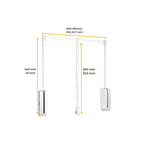 Emuca Penderie rabattable pour armoire Sling, 600 - 830, Plastique blanc, Acier et Plastique