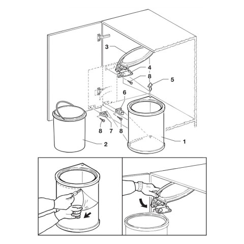 Bac de recyclage à fixer sur porte de meuble, 1 bac amovible 13 litres, Plastique, Blanc
