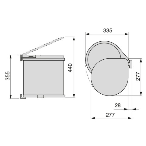 Bac de recyclage à fixer sur porte de meuble, 1 bac amovible 13 litres, Plastique, Blanc