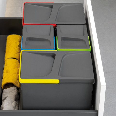 Kit de bacs de tri sélectif pour tiroirs de cuisine Recycle hauteur 216mm, 2x12litres, Plastique gris anthracite