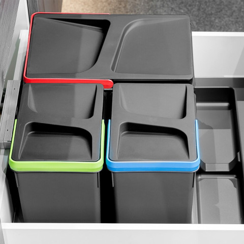 Kit de bacs de tri sélectif pour tiroirs de cuisine Recycle hauteur 216mm, 2x6litres, Plastique gris anthracite
