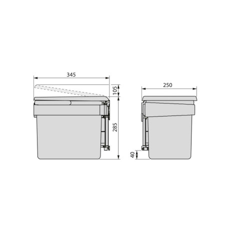 Bac de tri sélectif pour montage sur porte de meuble Recycle, 1 bac extractible de 15 litres, Plastique gris anthracite