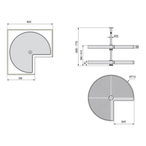 Jeu de plateaux rotatifs Shelvo 3/4, dimensions et couleurs aux choix