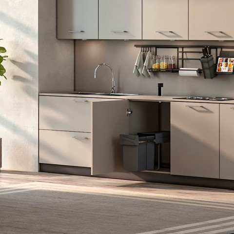 Bac de tri sélectif a montage inférieur et extraction manuelle pour élément de cuisine Recycle, 1x20 litres, Plastique gris anthracite