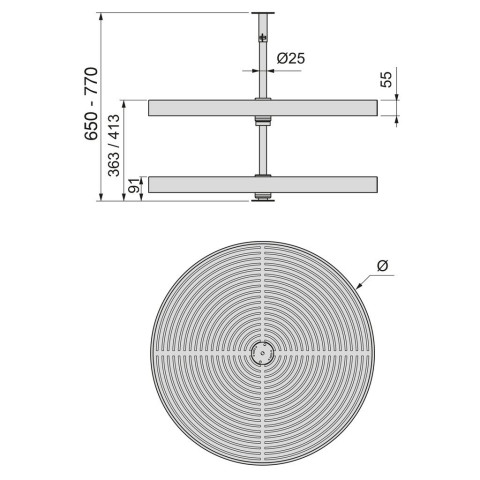 Jeu de plateaux circulaires Shelvo pour meuble de cuisine, pour module de 800 mm, plastique et aluminium, couleurs aux choix