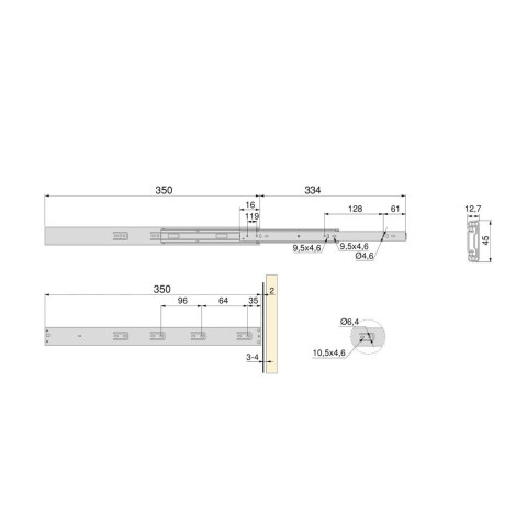 Lot de 5 jeux de coulisses pour tiroirs, roulement à billes, hauteur 45mm, profondeur 600mm, à sortie totale, avec push, fermeture amortie, zingué