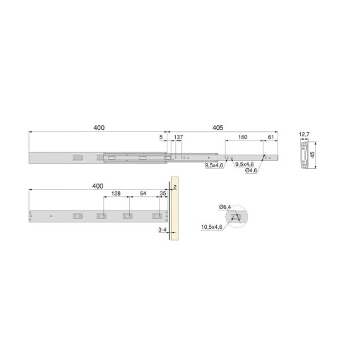 Lot de 5 jeux de coulisses pour tiroirs, roulement à billes, hauteur 45mm, profondeur 400mm, à sortie totale, avec push, fermeture amortie, zingué