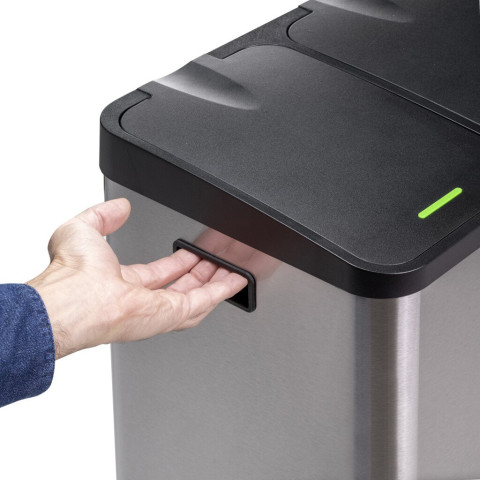 Bac de tri sélectif a compartiments Recycle, ouverture du couvercle par pédale, 2x15litres, Acier inoxydable