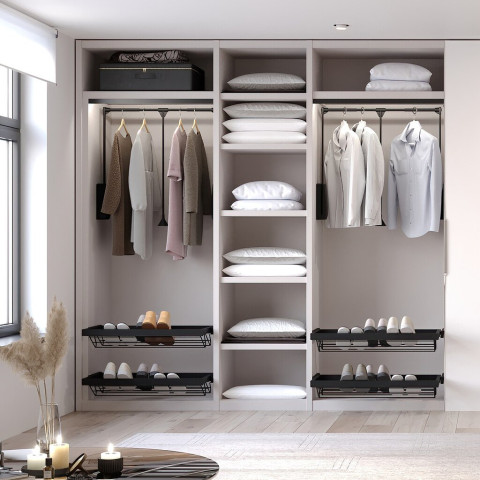 Penderie rabattable pour armoire Hang, 830 - 1150, Peint en noir, Acier et Plastique