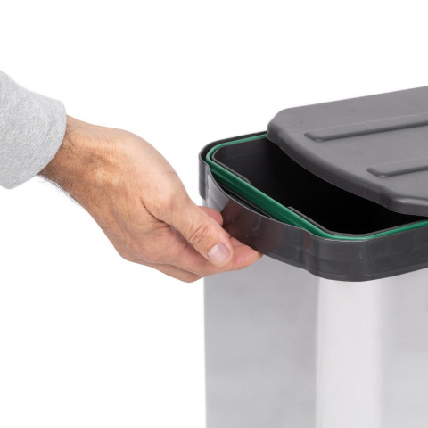 Bac à recyclage pour montage inférieur et extraction manuelle/automatique dans les éléments de cuisine, Inox 2x12 litres plastique et acier inoxydable