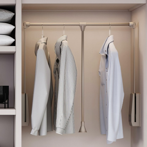 Penderie rabattable pour armoire Hang, 600 - 830, Peint gris pierre, Acier et Plastique