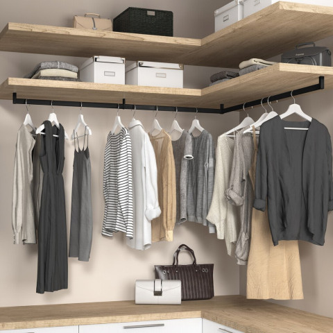 Lot de 2 rails de penderie Luxe de 0,75 m de long avec supports, Aluminium et Plastique, Peint en noir texturé