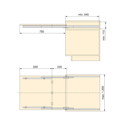 Coulisses pour table à rallonge Coktail Reverse H35, Aluminium, Inox anodisé