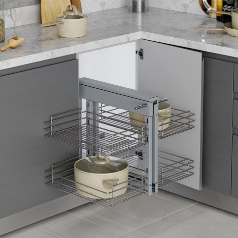 Système d'angle extractible pour meuble de cuisine Suprastar, acier, chrome