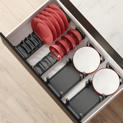 Orderbox Porte-assiettes pour tiroir, 120x470mm, Aluminium et Plastique, Gris antracite