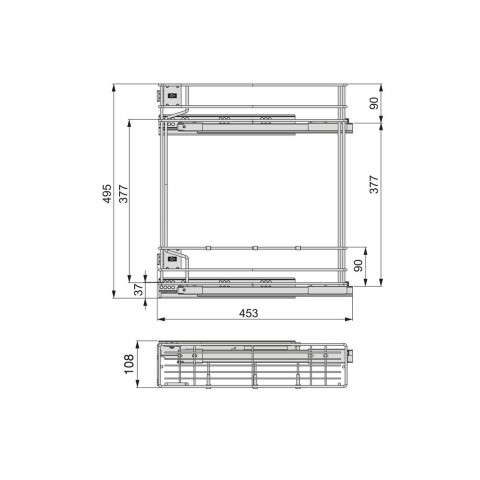 Porte-bouteilles latéral extractible Supra avec fermeture amortie, module 150mm, Acier, Peint aluminium