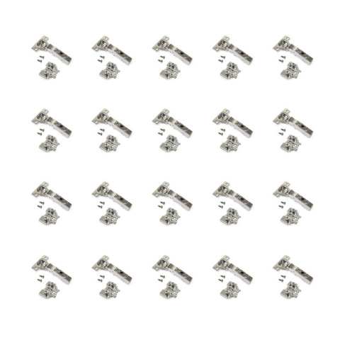 Lot de 20 charnières droites X92 avec fermeture amortie et embases de montage mixtes, Diamètre 5x9.5mm, Hauteur 0, Acier, Nickelé