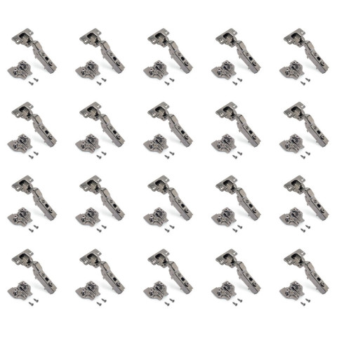 Lot de 20 charnières coudées X91 avec fermeture amortie et embases Euro, hauteur 0, nickelé, titane