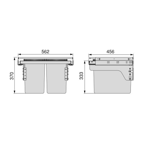 Bac de tri sélectif pour montage latéral sur meuble de cuisine Recycle 2x24litres, Acier, Plastique gris anthracite