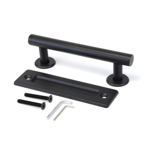 Poignée pour portes coulissantes en bois Pasadena, Longueur 240 mm, entraxe 180 mm, Acier, Noir texturé