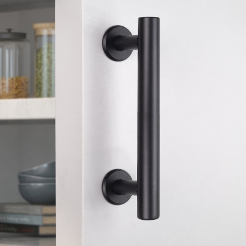 Poignée pour portes coulissantes en bois Pasadena, Longueur 240 mm, entraxe 180 mm, Acier, Noir texturé