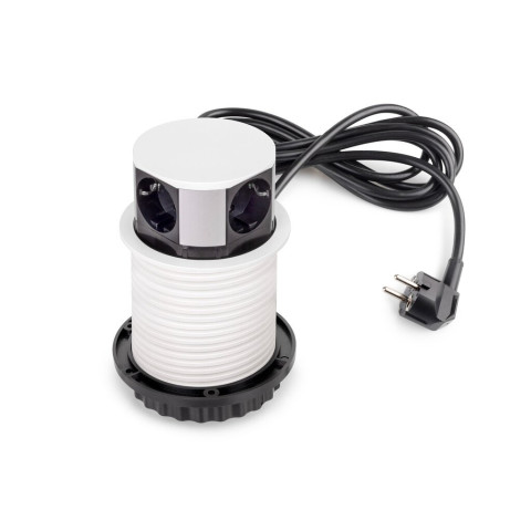 Multiconnecteur Vertikal Push diamètre 100mm, 3 prises de type Schuko, 1 USB type A, 1 USB type C, Acier et Plastique, couleur au choix