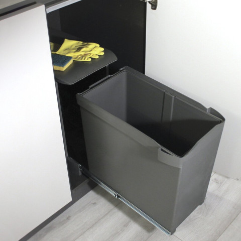 Poubelles de recyclage pour la cuisine, 1 x 30L, fixation inférieure et extraction automatique, Acier et Plastique, Gris antracite