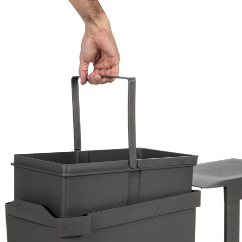 Poubelles de recyclage pour la cuisine, 1 x 30L, fixation inférieure et extraction automatique, Acier et Plastique, Gris antracite