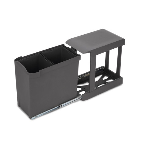Poubelles de recyclage pour la cuisine, 2 x 14L, fixation inférieure et extraction automatique, Acier et Plastique, Gris antracite
