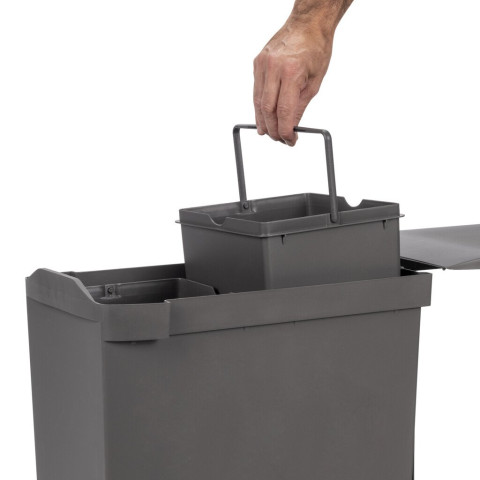 Poubelles de recyclage pour la cuisine, 2 x 14L, fixation inférieure et extraction automatique, Acier et Plastique, Gris antracite