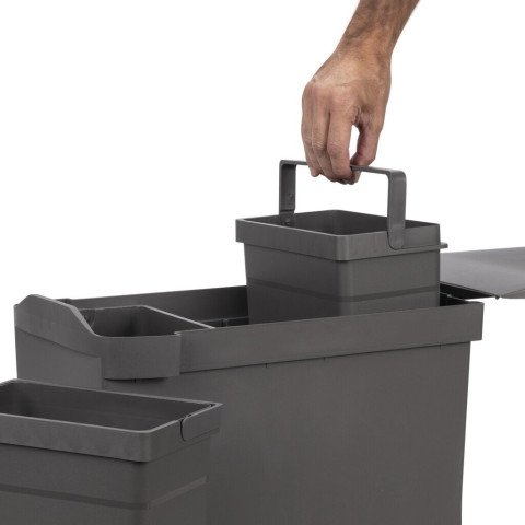 Poubelles de recyclage pour la cuisine, 3 x 10L, fixation inférieure et extraction automatique, Acier et Plastique, Gris antracite