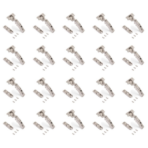 Lot de 20 charnières droites X91 à fermeture amortie avec embases droite à visser, Hauteur 1, Acier, Nickelé