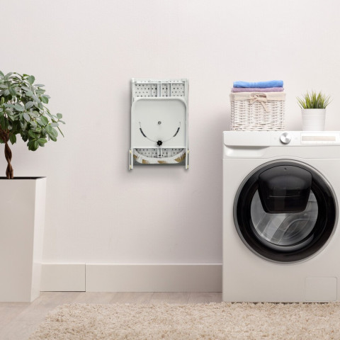 Table à repasser murale pliante Iron Wall, pivotante 180º, en acier et en bois, Blanc