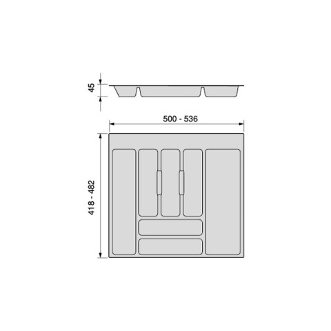 Range-couverts Optima pour tiroir universel, Plastique, Gris anthracite - Dimensions au choix