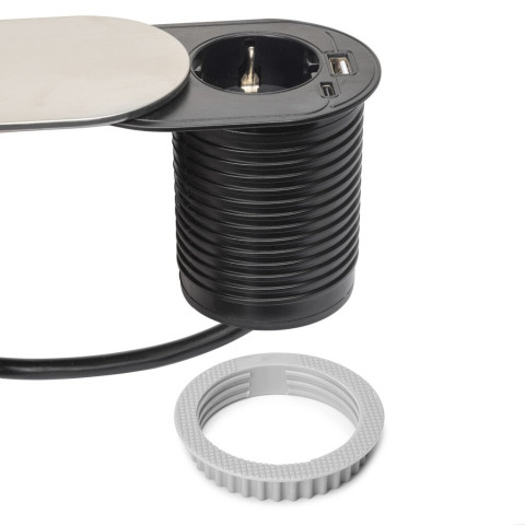 Multiconnecteur Vertikal Flat 60, diamètre 60mm, 1 x prise Schuko, 1 x USB Type A, 1 x USB Type C, Acier et Plastique, Acier inoxydable