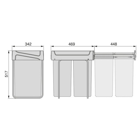 Bac de tri sélectif a montage inférieur et extraction manuelle pour élément de cuisine Recycle, 2x25litres, Plastique gris antracite