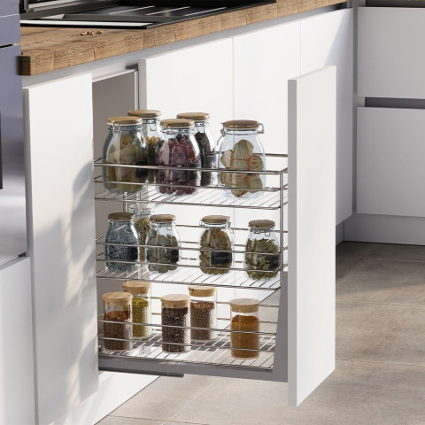 Chariot coulissant Supra avec fixation inférieure à fermeture amortie, module 300mm, acier, chromé