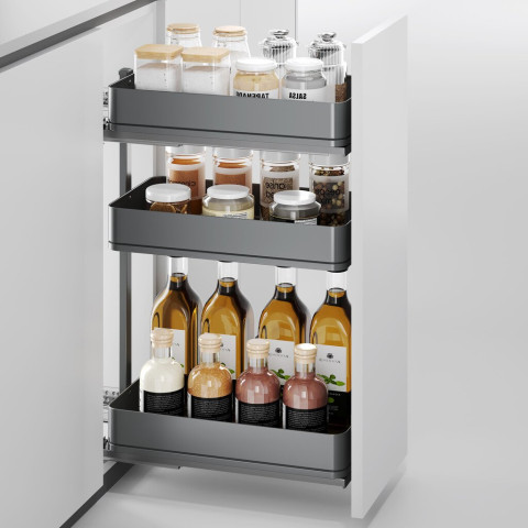 Chariot extractible Harmony avec fermeture à amortie, Acier et Bois, Gris anthracite- dimensions et coloris aux choix