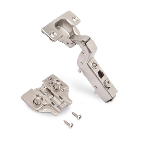 Lot de 20 charnières super coudées X91 avec fermeture amortie et embases Euro, Hauteur 0, Acier, Nickelé
