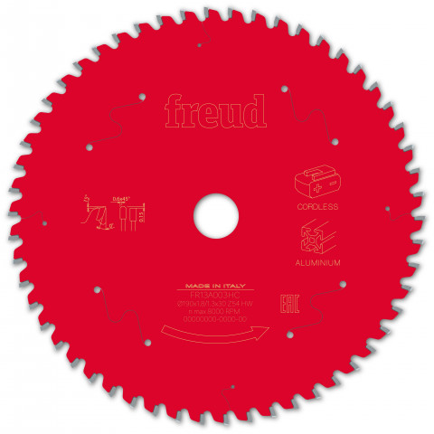 Lame pour scie circulaire portative sans fil freud - ø190 1,8/1,3 al30 z54 tp 0° - f03fs10088 -fr13a003hc