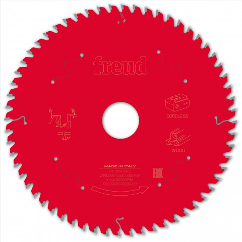 Lame pour scie circulaire portative sans fil freud - ø190 1,45/1 al30 z60 ba 10° - f03fs10060 -fr13w013hc