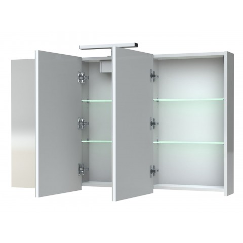 Armoire de toilette éclairante 120 cm 3 portes miroirs blanc brillant prise ute - juno