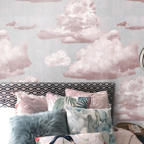 Papier peint nuages roses