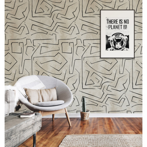Papier peint beige graffiti avec des rayures abstraites noires - GRAFFITO++