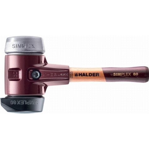 Maillet halder simplex caoutchouc chargé, avec pied intégré / métal doux, avec boîtier en fonte malléable et manche en bois de haute qualité - d=80 mm - manche extra-court - 3029.282